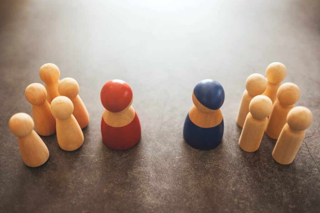 people standing facing to each other for equality and competition in business concept